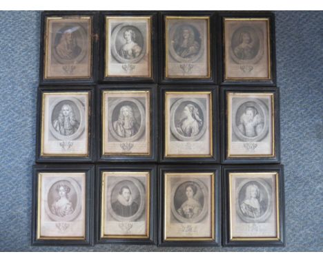 A SET OF TWELVE 18TH CENTURY OVAL PORTRAIT STUDIES OF PROMINENT PEOPLE OF THE TIME, engravings on paper, after various artist