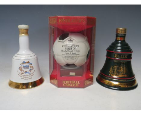 A FINDLATER'S FIRST XI  BLENDED SCOTCH WHISKY  AGED 11 YEARS CERAMIC FOOTBALL DECANTER AND CONTENTS, together with a Bells Ch