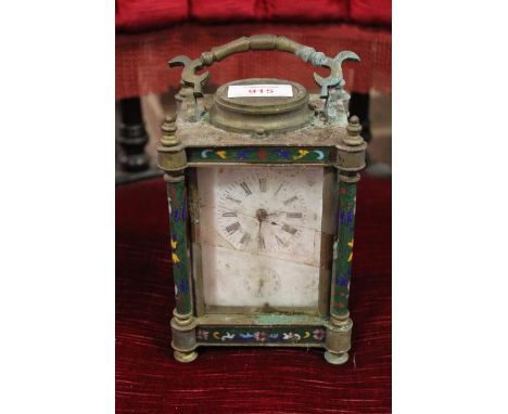 AN EARLY 20TH CENTURY CHINESE CLOISONNE ENAMEL CARRIAGE CLOCK, having a bell strike repeater movement, A/F, H 21 cm