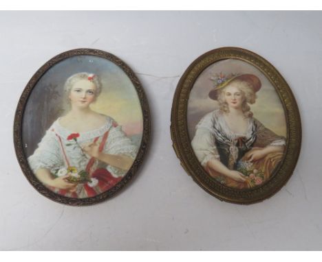 A PAIR OF 19TH CENTURY OVAL PORTRAIT MINIATURES OF LADIES, believed to be from the Nattier family, one signed Nattier lower r