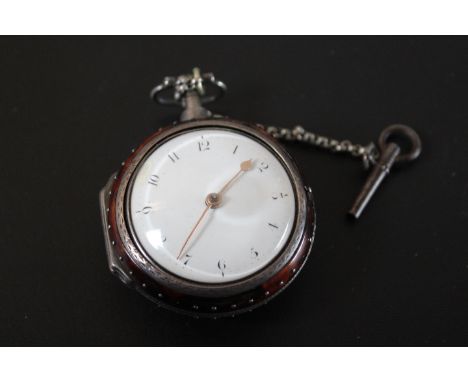 AN EARLY GEORGIAN TORTOISESHELL AND HALLMARKED SILVER PAIR CASED VERGE POCKET WATCH BY ROBERT WALKER OF LONDON 1767 , No. 103