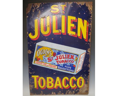AN ORIGINAL 'ST JULIEN TOBACCO' ENAMEL SIGN, 91 x 60.5 cm