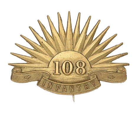 Indian Army. 108th Infantry OR’s pagri badge.A good British made die-stamped brass example. Rising sun resting on ‘INFANTRY” 