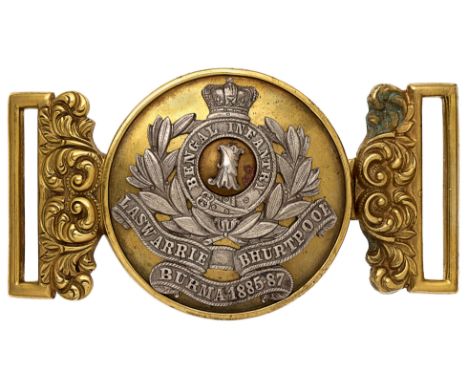 Indian Army. 1st Bengal Infantry Victorian Officer’s waist belt clasp.A good Indian made silver and gilt. Central gilt disc m