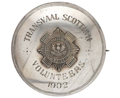 South Africa. Transvaal Scottish Volunteers silvered plaid brooch circa 1902-14.A good rare example worn by Pipers and Sergea