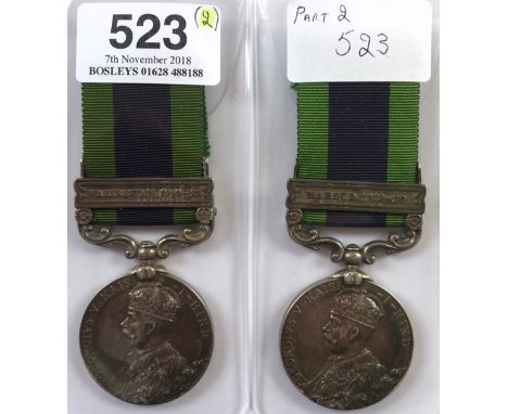 Indian Army 2 x 1908 India General Service Medals.Comprising: Medal &amp; Clasp “Waziristan 1919-21” “2132 Sepoy Zabta Khan 2