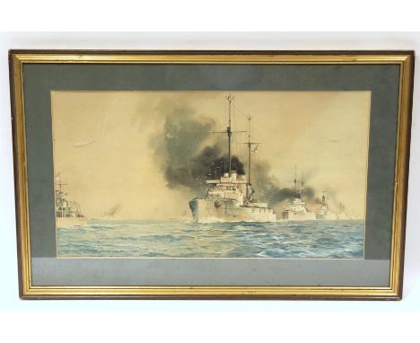 WW1 Surrender of the German Fleet Scapa Flow Water Colour by Norman Wilkinson.This painting depicts the German Grand Fleet in