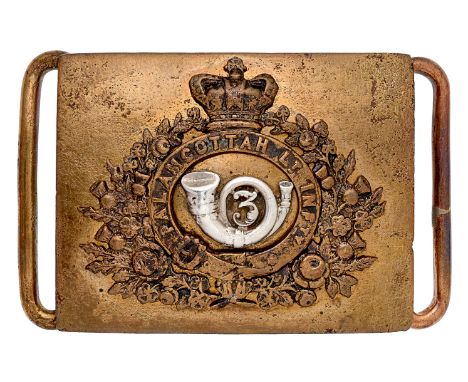 Indian Army. 3rd Palamcottah Light Infantry Victorian Officer’s waist belt plate.A scarce gilt example. Rectangular plate mou