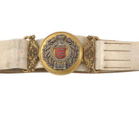 Essex Regiment Victorian Officer’s waist belt circa 1881-1901.A fine white enamelled leather example complete with both sword