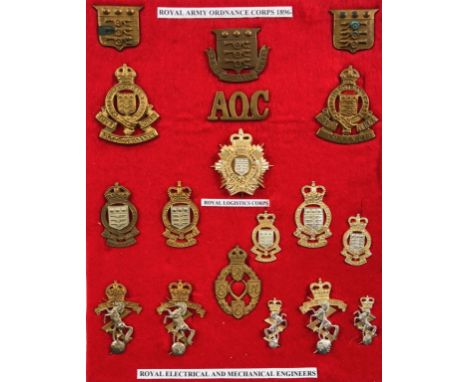 Board of Royal Army Ordnance Corps and REME insignia.Selection of cap badges, collars and shoulder title. All complete with f