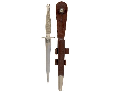 WW2 2nd pattern Fairbairn-Sykes Nickel Commando fighting knife.A good and rare example. The hilt with nickel grip of chequere