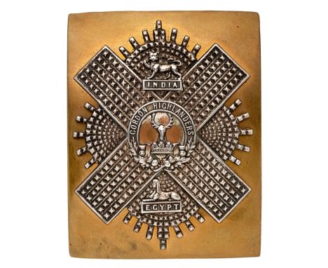 Scottish. Gordon Highlanders Officer’s post 1881 shoulder belt plate.A good example. Gilt rectangular plate mounted with cut 