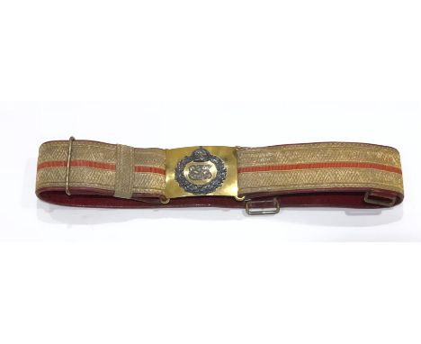 Indian Army Edwardian Officers’s dress waist belt. A fine example of red Morocco lined gold lace with central scarlet silk li