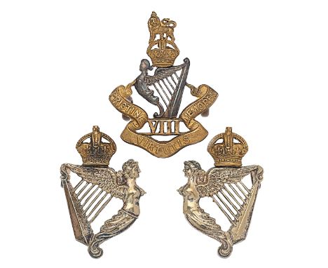 8th King’s Royal Irish Hussars Officer’s pre 1952 cap badge and collars.A good scarce die-cast cap badge by J.R.Gaunt, London
