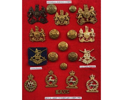 Board of General Service Corps, Royal Army Veterinary Corps insignia.Selection of post 1901 cap badges, buttons and shoulder 