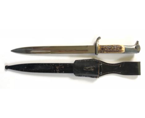 German Third Reich parade bayonet with staghorn grip by Ernst Pack &amp; Söhne, Solingen.A good example with plated single ed