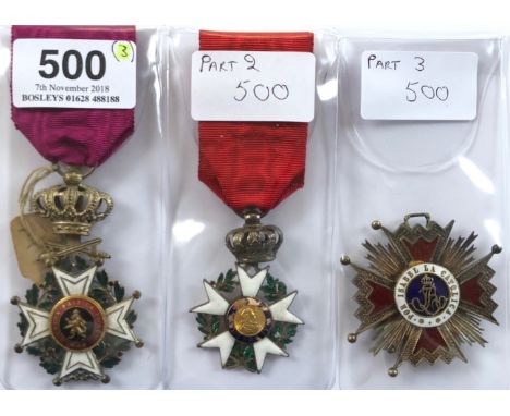 Three European Orders.Belgium. Order of Leopold Knight’s breast badge with swords ... France. Legion D’Honneur Knights breast