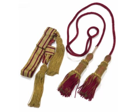 Late Victorian Large Impressive Crimson &amp; Gold Bullion Tassels.A very fine quality set, possible from a Regimental Guidon