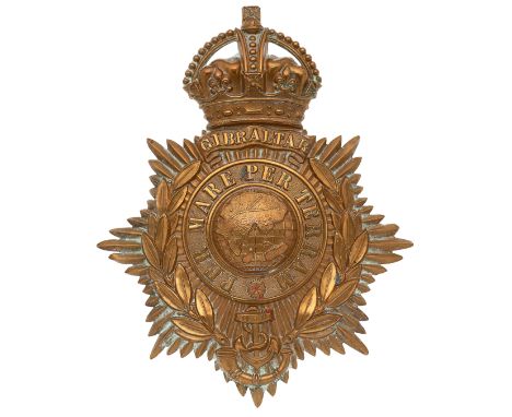 Royal Marine Light Infantry Edwardian OR’s helmet plate circa 1901-05.A good scarce short lived die-stamped brass example. Cr