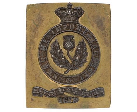 Scottish. Royal Scots Fusiliers Victorian Officer’s shoulder belt plate circa 1881-1901.A good example. Gilt rectangular plat
