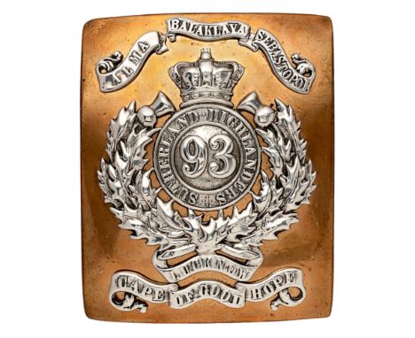 Scottish. 93rd (Sutherland Highlanders) Victorian Officers’ shoulder belt plate circa 1864-81.A good scarce example. Rectangu