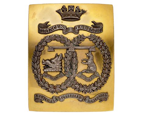 Scottish. Argyll &amp; Sutherland Highlanders post 1881 Officer’s shoulder belt plate.A fine gilt example. Rectangular plate 