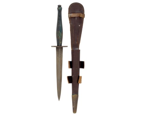 WW2 2nd pattern Fairbairn-Sykes Parkerised Commando fighting knife.A good and scarce example. The hilt with Parkerised finish