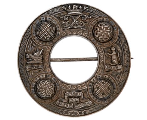 Scottish. Argyll &amp; Sutherland Highlanders Birmingham hallmarked 1882 silver Victorian plaid brooch.A very fine Officer’s 