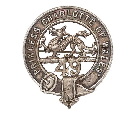 49th (or The Princess Charlotte of Wales’s or Hertfordshire) Regiment of Foot Victorian pre 1881 Officer’s pagri badge,A fine