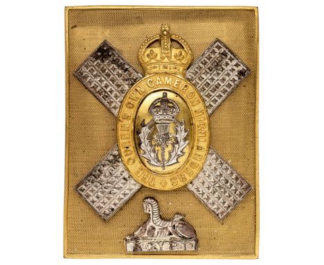 Scottish. Queen’s Own Cameron Highlanders, Officer’s shoulder belt plate circa 1901-52A fine post war example. Gilt plate wit