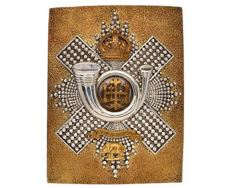 Scottish. Highland Light Infantry Officer’s HLI shoulder belt plate circa 1901-52.A fine example. Seeded gilt rectangular pla