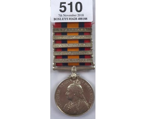 Boer War 1st Bn Border Regiment Queen’s South Africa Medal.Awarded to “3156 PTE F.D. HUNT 1ST BORDER REGT”. Bearing five clas