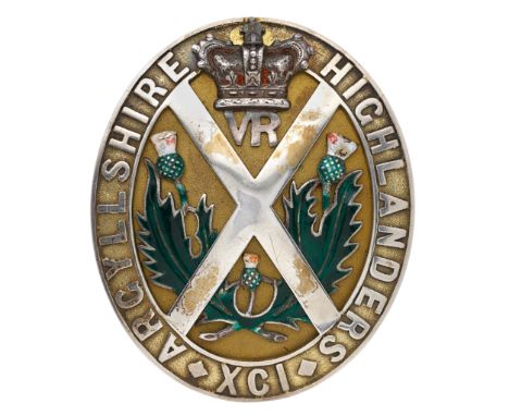 Scottish. 91st Argyllshire Highlanders Victorian Officer’s shoulder belt plate circa 1864-81.A fine rare example. Oval gilt p