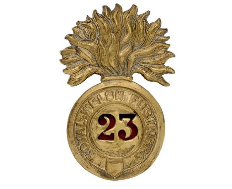 23rd (Royal Welsh Fusiliers) Regiment of Foot Victorian OR’s glengarry badge circa 1874-81.A good scarce die-stamped brass ex