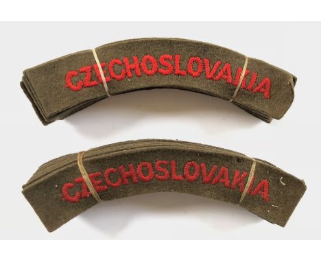 24 x WW2 Army Czechoslovakia nationality shoulder titles.Red thread “CZECHOSLOVAKIA” embroidered on khaki felt. VGC