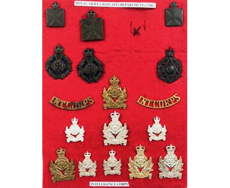 Board of Royal Army Chaplains Department and Intelligence Corps insignia.Selection of cap badges, collars and shoulder title.