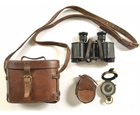 WW1 Royal Artillery Officer’s Attributed Binoculars &amp; Compass.Comprising: British 1917 dated binoculars, these contained 