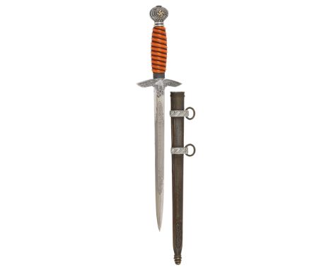 German Third Reich Luftwaffe 2nd pattern Officer’s etched dagger by Alcoso, Solingen.A good example with orange ivorine grip 