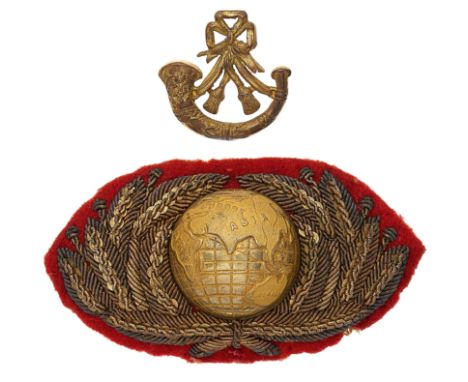 Royal Marine Light Infantry Officer’s forage cap badge.A good two piece example. Bullion laurel wreath with applied central s