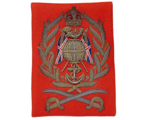 Royal Marine Light Infantry Colour Sergeant’s rank badge circa 1902-23.A fine example of scarlet cloth. Within bullion laurel