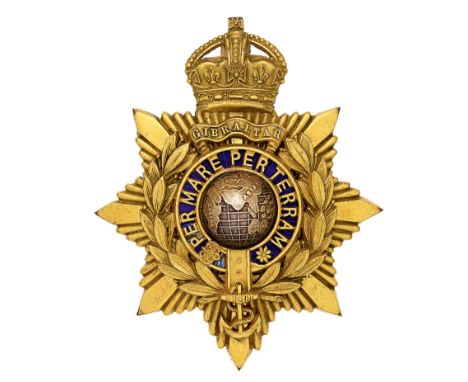Royal Marines Officer’s helmet plate circa 1905-52.A fine gilt example. Crowned star mounted with laurel sprays and ‘GIBRALTA