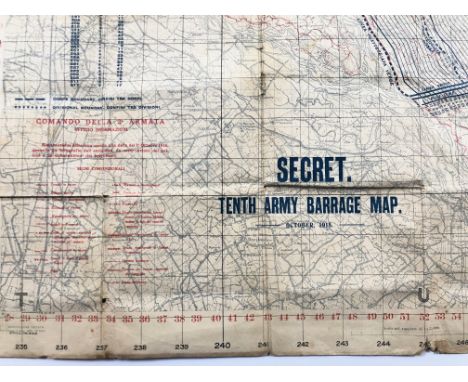 WW1 October 1918 French 10th Army creeping Barrage Trench Map.A rare example, printed in French and English, marked “Secret T