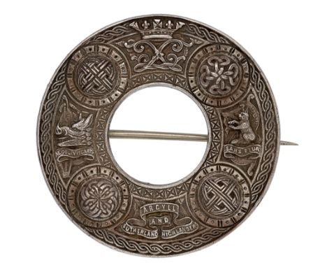 Scottish. Argyll &amp; Sutherland Highlanders Edinburgh hallmarked 1898 silver Victorian plaid brooch.A very fine silver Offi