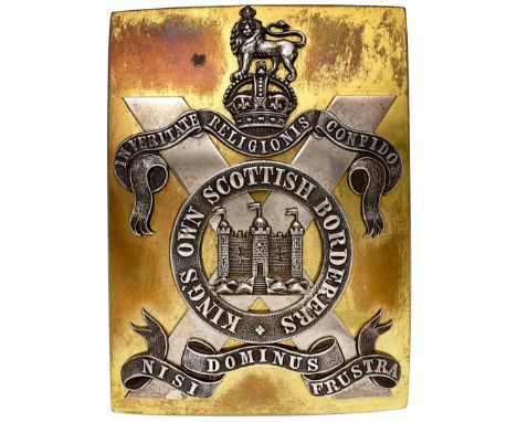 King’s Own Scottish Borderers Officer’s shoulder belt plate circa 1901-52.A good example. Burnished gilt rectangular plate mo