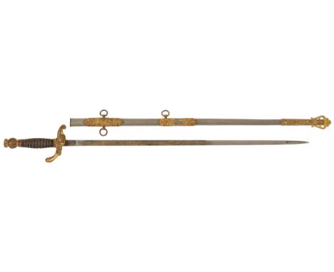 Knights of Pythias Fraternal Style Sword.This example with a narrow double edged blade bearing etched gold decoration with na