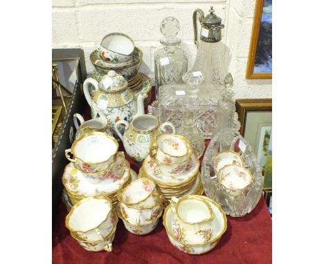 A Hammersley floral-decorated part tea and coffee set, other teaware and glassware.