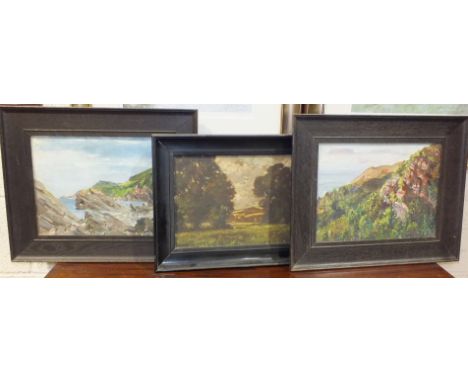 R M Nunan (Advertising Designer 1950's/60's), a collection of five oil paintings on board, landscapes, including 'Watersmeet'