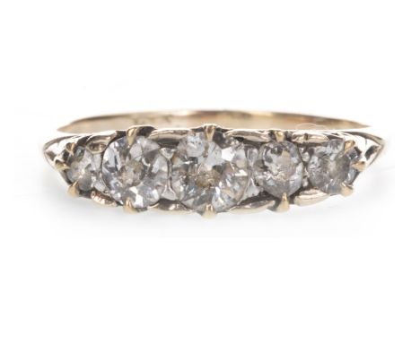 DIAMOND FIVE STONE RING, the old cut diamonds totalling approximately 0.75 carats, indistinctly marked, size S 1/2, 2.6g