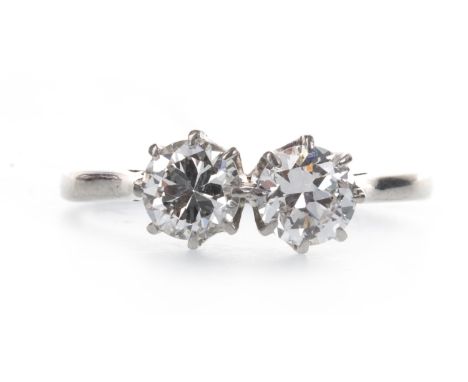 DIAMOND TWO STONE RING, the two round brilliant cut diamonds totalling approximately 1.24 carats, marked 18CT and PLAT, size 