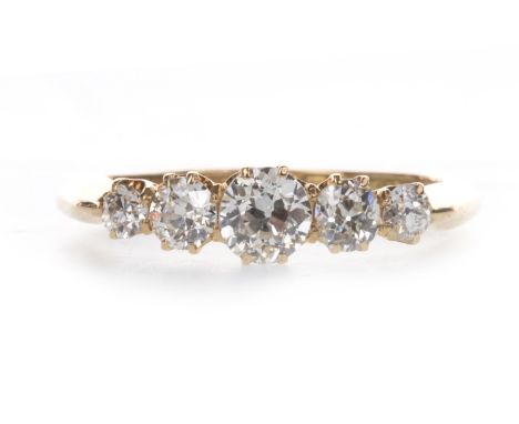 DIAMOND FIVE STONE RING, the old cut diamonds totalling approximately 0.60 carats, in eighteen carat gold, size J, 1.9g